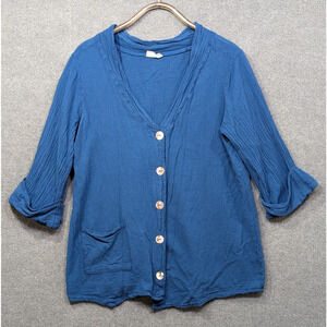 Cottonways 1 Tunic Top Womens Small Medium Button Gauze Lagenlook Pocket